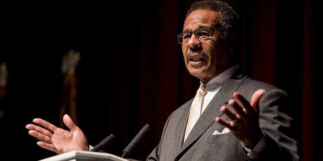 Rep. Emanuel Cleaver, D-Mo., speaks to supporters of Jason Kander, Democratic candidate for U.S. Senate in Missouri, at Uptown Theater on November 8, 2016, Kansas City, Missouri. (Photo by Whitney Curtis/Getty Images)