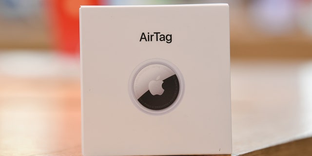 A boxed AirTag on display at the Apple Store George Street on April 30, 2021 in Sydney, Australia. Apple's latest accessory, the AirTag is a small device that helps people keep track of belongings, using Apple's Find My network to locate lost items like keys, wallet, or a bag. 