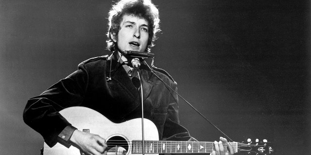 American folk-rock singer-songwriter Bob Dylan performing at BBC TV Centre, London, 1st June 1965.