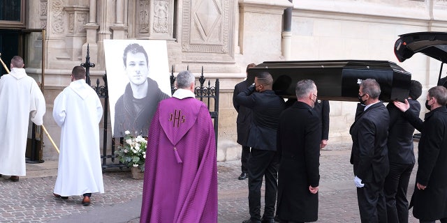 General view of actor Gaspard Ulliel's funeral at Eglise Saint-Eustache on January 27, 2022, in Paris, France.