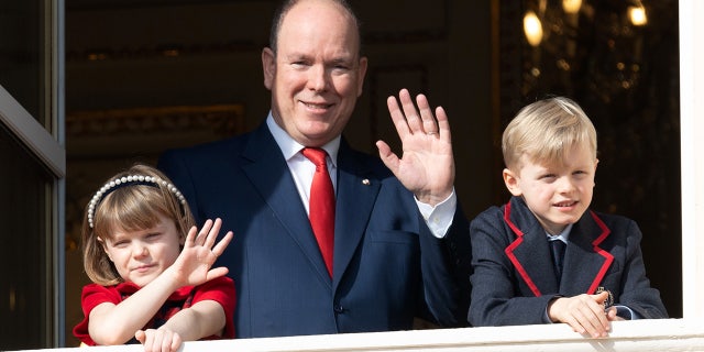 Prince Albert of Monaco with the couple's two children: Princess Gabriella of Monaco and Prince Jacques of Monaco.
