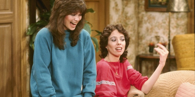 Valerie Bertinelli (left) and co-star Mackenzie Phillips filming "One Day at a Time."