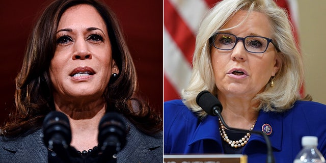 Vice President Kamala Harris and Wyoming Congresswoman Elizabeth Cheney are shown.