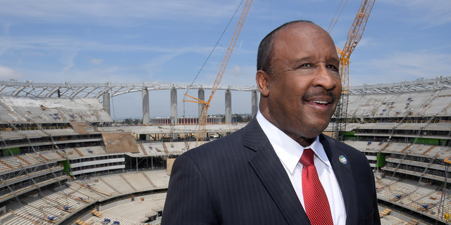 Inglewood mayor James Butts aka James T. Butts poses at the LA Stadium &amp; Entertainment District construction site. 