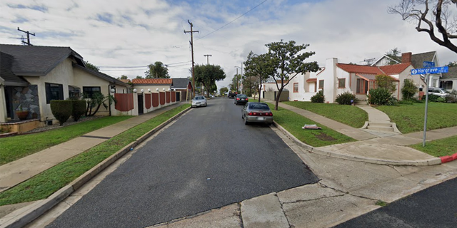 The 1300 block of North Park Avenue in Inglewood, California, where the shooting occurred. The lone surviving victim admitted to being affiliated with a gang in another city, police said.