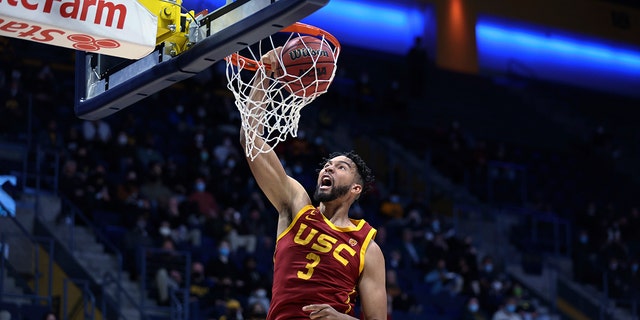 Southern California forward Isaiah Mobley shoots against California during the first half of an NCAA college basketball game in Berkeley, Calif., Thursday, Jan. 6, 2022. 