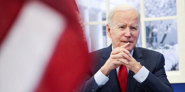 U.S. President Joe Biden speaks during a meeting with members of the White House COVID-19 Response Team on the latest developments related to the Omicron variant of the coronavirus in the South Court Auditorium at the White House complex in Washington, U.S., January 4, 2022.