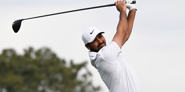 Jason Day hits his tee shot on the second hole of the South Course during the third round of the Farmers Insurance Open golf tournament, Friday Jan. 28, 2022, in San Diego.