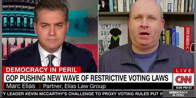 CNN’s Jim Acosta didn’t correct a false claim by Democratic lawyer Marc Elias.