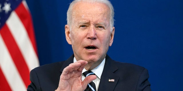 President Biden speaks about the government's COVID-19 response from the White House campus on Jan. 13, 2022.