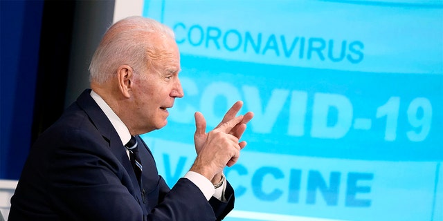 President Biden speaks about the government's COVID-19 response, in the South Court Auditorium in the Eisenhower Executive Office Building on the White House Campus in Washington, Thursday, Jan. 13, 2022.
