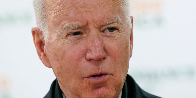 President Biden speaks with members of the press about the Texas synagogue hostage incident before volunteering with first lady Jill Biden at hunger relief organization Philabundance, Sunday, Jan. 16, 2022, in Philadelphia. 