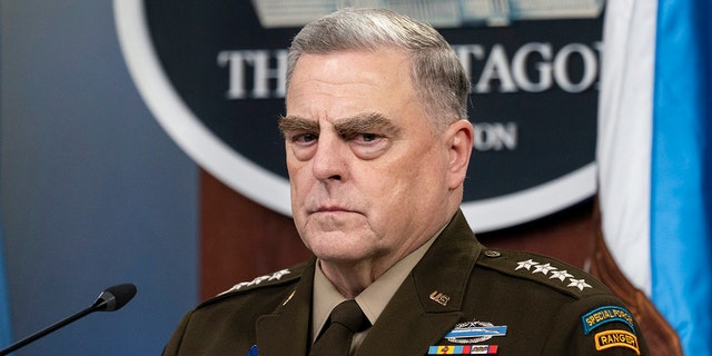 Joint Chiefs Chairman Gen. Mark Milley listens during a media briefing at the Pentagon, Friday, Jan. 28, 2022, in Washington. 