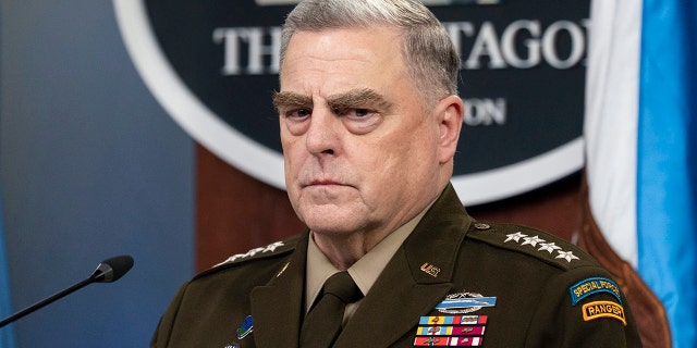 Joint Chiefs Chairman Gen. Mark Milley listens during a media briefing at the Pentagon, Friday, Jan. 28, 2022, in Washington. (AP Photo/Alex Brandon)