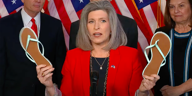 Sen. Joni Enst, R-Iowa, accuses Senate Majority Leader Chuck Schumer, D-N.Y., of a "filibuster flip-flop," while holding flip-flops. (Fox News)