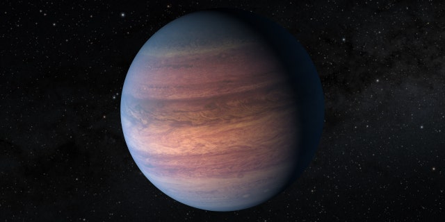 This illustration depicts a Jupiter-like exoplanet called TOI-2180 b. It was discovered in data from NASA's Transiting Exoplanet Survey Satellite.