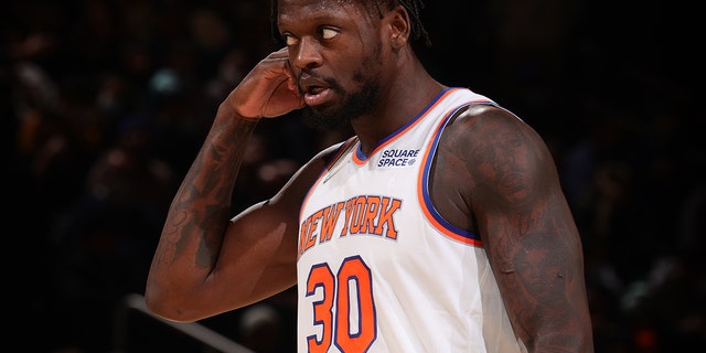 Julius Randle of the New York Knicks looks on during the game against the Boston Celtics Jan. 6, 2022, at Madison Square Garden in New York City.