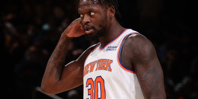 Julius Randle of the New York Knicks looks on during the game against the Boston Celtics Jan. 6, 2022, at Madison Square Garden in New York City.
