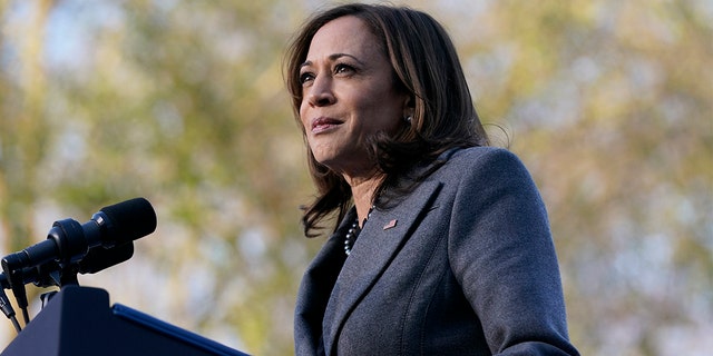 Vice President Kamala Harris speaks in support of changes to the Senate filibuster on the grounds of Morehouse College and Clark Atlanta University, Jan. 11, 2022, in Atlanta.
