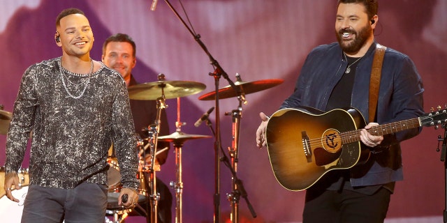 Kane Brown and Chris Young perform during the 55th Annual Country Music Association Awards at Bridgestone Arena on November 10, 2021, in Nashville, Tennessee.