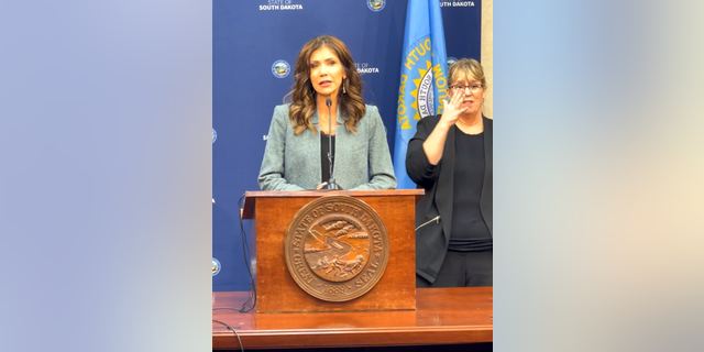 Gov. Kristi Noem at a Thursday press conference.