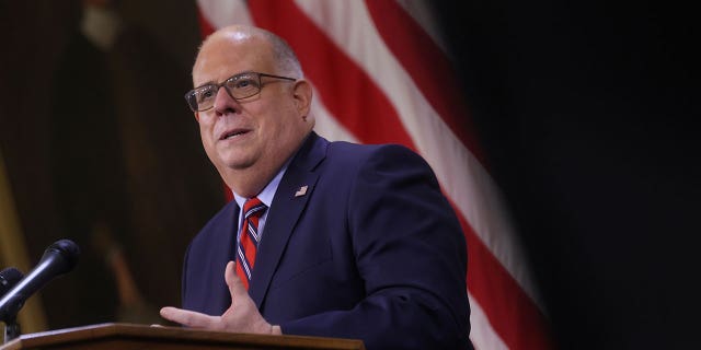 Gov. Larry Hogan discusses the state’s response to the coronavirus pandemic at the state Capitol in Annapolis, Maryland, July 22, 2020.