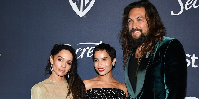 Lisa Bonet, left, is mother to actress Zoë Kravitz, center, meaning Jason Momoa has been her stepfather for five years.