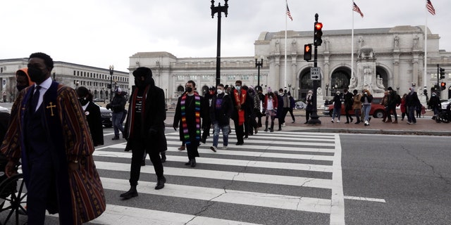 Hunger strikers march from  Union Station to the U.S. Capitol