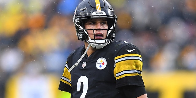 Mason Rudolph looks as the Steelers take on the Detroit Lions at Heinz Field on Nov. 14, 2021, in Pittsburgh, Pennsylvania.