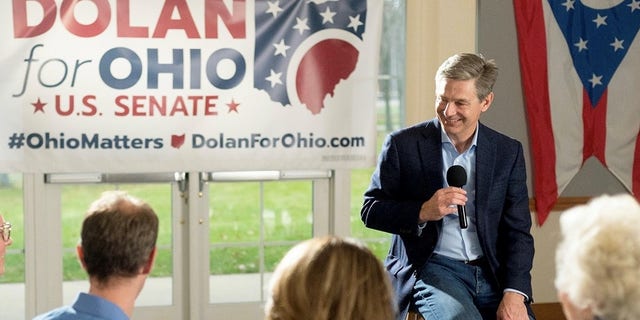 Ohio state Sen. Matt Dolan, who's running for the GOP U.S. Senate nomination in Ohio, campaigns in Independence, Ohio, on Dec. 1, 2021.