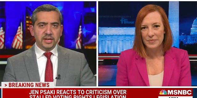 White House press secretary Jen Psaki appears alongside MSNBC host Mehdi Hasan on "The 11th Hour." - January 27, 2022. (Screenshot/MSNBC)