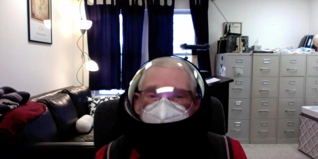 This image from video provided and taken by Barry Mehler shows Mehler during a 14-minute YouTube video at the start of a new term at Ferris State University. Mehler was suspended after making the provocative video.