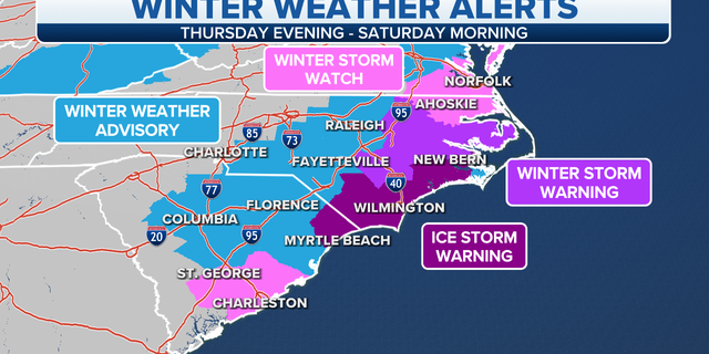 Carolina coasts winter weather alerts