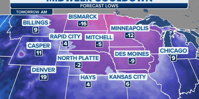 Midweek forecast lows