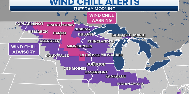 Midwest, Plains wind chill alerts