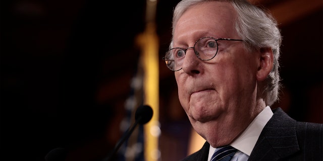 Senate Minority Leader Mitch McConnell speaks at a news conference at the U.S. Capitol on Dec. 16, 2021.