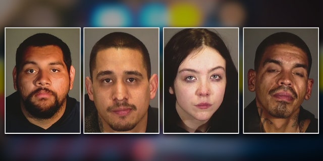 Ernesto Cisneros, 22; Luis Rios, 29; Haylee Marie Grisham, 18; and Jesse Contreras, 34, are all charged in connection with the killing of Los Angeles police officer Fernando Arroyos. 