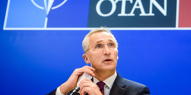 NATO Secretary General Jens Stoltenberg attends a NATO Foreign Ministers meeting session with Finland and Sweden in Riga, Latvia on December 1, 2021. (Photo by Gints Ivuskans / AFP) (Photo by GINTS IVUSKANS/AFP via Getty Images)
