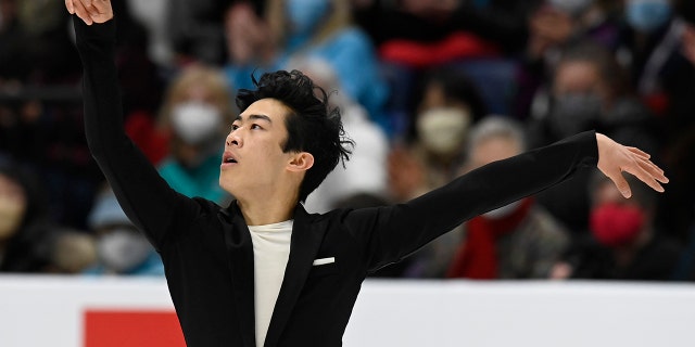 Nathan Chen competes in the men's short program during the U.S. Figure Skating Championships Saturday, Jan. 8, 2022, a Nashville, Tenn.