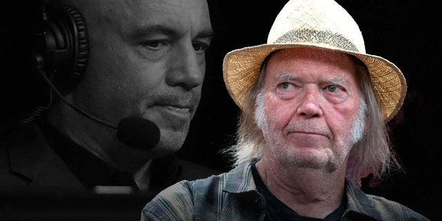 May 9, 2020; Jacksonville, Florida, USA; UFC commentator Joe Rogan in attendance before UFC 249 at VyStar Veterans Memorial Arena.  EAST TROY, WISCONSIN - SEPTEMBER 21: Neil Young attends a press conference for Farm Aid 34 at Alpine Valley Music Theatre on September 21, 2019 in East Troy, Wisconsin.