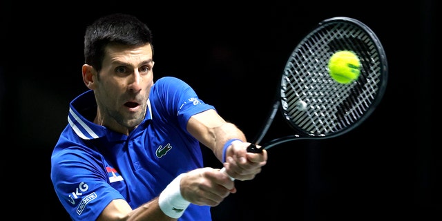 Serbia's Novak Djokovic in action during his match against Croatia's Marin Cilic.