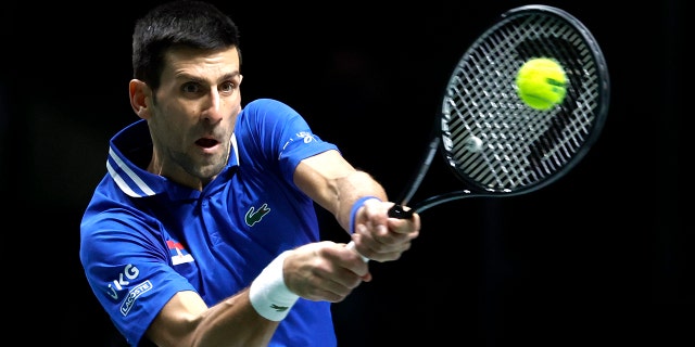 Serbia's Novak Djokovic in action during his match against Croatia's Marin Cilic.