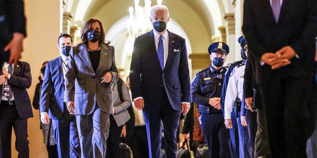 U.S. President Joe Biden and Vice President Kamala Harris depart after delivering speeches to mark the first anniversary of the January 6, 2021 attack on the U.S. Capitol REUTERS/Evelyn Hockstein/Pool