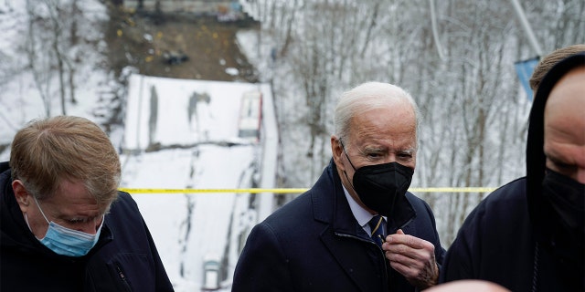 President Biden visits the site where the Fern Hollow Bridge collapsed Friday, Jan. 28, 2022, in Pittsburgh's East End.