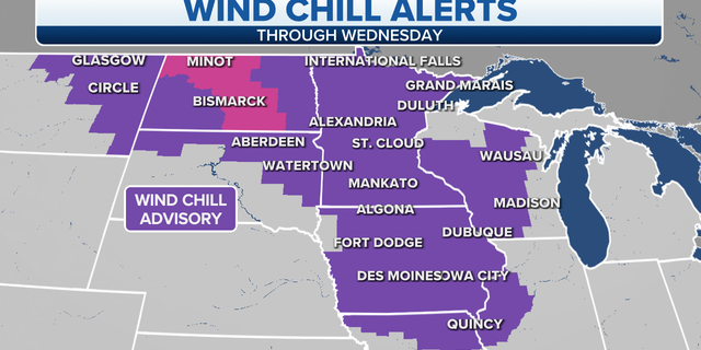 Plains, Midwest wind chill alerts