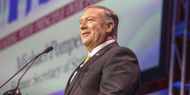 Former Secretary of State Michael Pompeo speaks during the Family Leader summit in Des Moines, Iowa, on Friday, July 16, 2021.