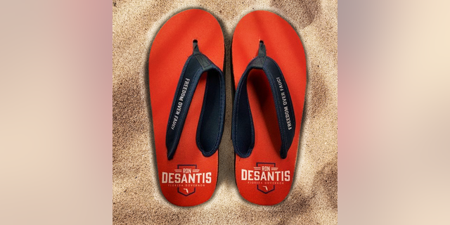 The Ron DeSantis campaign is selling the flip-flops to commemorate Dr. Anthony Fauci's shifting opinions about COVID-19 protocols. (Image courtesy of DeSantis campaign)