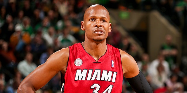 Ray Allen #34 of the Miami Heat looks on during a game against the Boston Celtics on March 18, 2013 at TD Garden in Boston, Massachusetts.