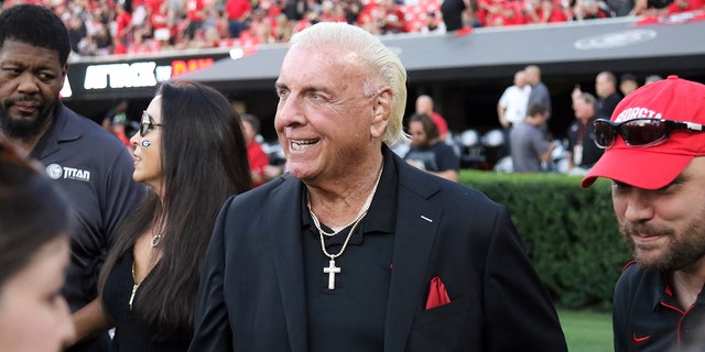 Retired professional wrestler Ric Flair at the game between the Georgia Bulldogs and the Notre Dame Fighting Irish on September 21, 2019 at Sanford Stadium in Athens, Georgia.