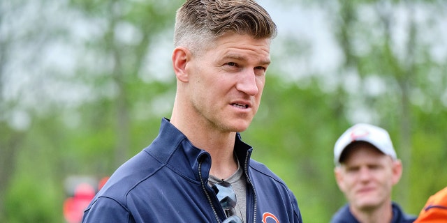 Quarterback Mitchell Trubisky after the Chicago Bears' organized team activities on May 29, 2019, at Halas Hall in Lake Forest, Illinois.